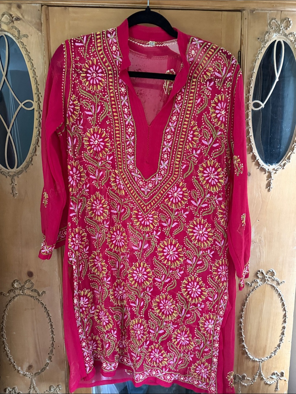 Source Unknown Hot Pink Embroidered Floral Tunic